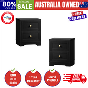 2X Bedside Tables Hamptons Furniture Black