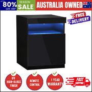Bedside Table LED Nightstand Shelf Side End Table Storage Cabinet Black