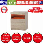 Bedside Table LED Nightstand Shelf Natural