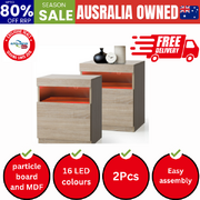 Bedside Tables Set of 2 LED Nightstand Shelf Natural