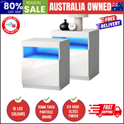 Bedside Tables Set of 2 LED Nightstand White