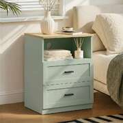 2 Drawer Nightstand Natural Green Bedside Table | EXTG