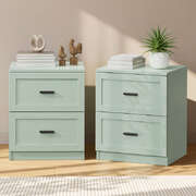 Green Bedside Tables Set 2 Drawers Nightstand | EXTG