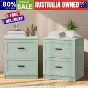 Green Bedside Tables Set 2 Drawers Nightstand | EXTG