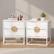 Bedside Tables Set of 2 Drawers Steel Legs White | EXTG