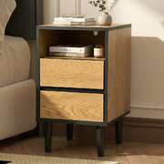 Bedside Table 2 Drawers Shelf Nightstand Natural