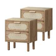 2x Bedside Table 2 Drawers Rattan Natural