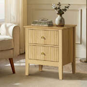 Bedside Table 2 Drawers Gold Handle Natural | EXTG