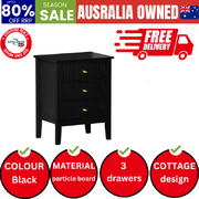 Bedside Table 3 Drawers Side End Nightstand Black