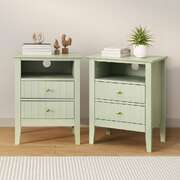 2x Bedside Table Nightstand 2 Drawers Bedroom Cabinet Green