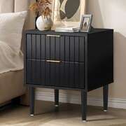 Black Bedside Table 2 Drawers Metal Handle | EXTG