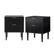 Bedside Tables 2pc Black 2 Drawers Metal Handle | EXTG