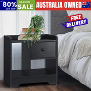 Sleek Black Bedside Table with Drawer and Storage Space