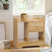 Sleek Wooden Bedside Table with Drawer and Storage Space
