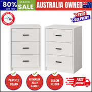 Set of 2 Bedside Table With 3 Drawers Bedroom Nightstand Storage Cabinet White Wood