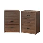 Set of 2 Bedside Table With 3 Drawers Bedroom Nightstand Storage Walnut Wood Cabinet