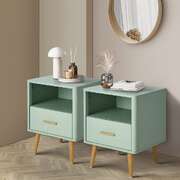 2x Bedside Table 1 Drawer Open Shelf Nightstand Green