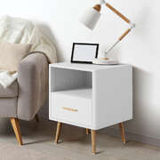 Bedside Table 1 Drawer Open Shelf Nightstand White
