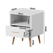 2x Bedside Table 1 Drawer Open Shelf Nightstand White