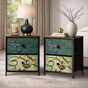 2pc Bedside Tables Fabric Cabinet 2 Drawers Nightstand