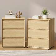 3-Drawer Bedside Tables Set of 2 Natural | EXTG