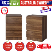 Bedside Table 3 Drawer Side Table Storage Cabinet Walnut 2 Pack
