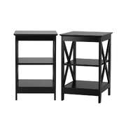 Side Table Coffee Bedside Sofa Table 3-Tier Shelf Black 2 Pack