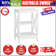Side Table 3-tier Shelf X-Structured Sides White