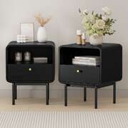 2x Bedside Table 1 Drawers 1 Shelf Nightstand Storage Black