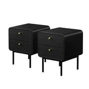 2x Bedside Table 2 Drawers Bedroom Nightstand Black Wood Storage Units