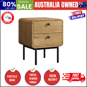 Bedside Table 2 Drawers Bedroom Nightstand Wood Grain Metal Natural