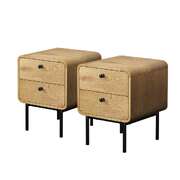 2x Bedside Table 2 Drawers Bedroom Nightstand Natural Wood Storage Units
