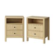 Bedside Table 2 Drawer Nightstand With Open Shelf Natural 2 Pack