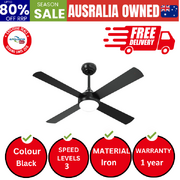 52'' Ceiling Fan AC Motor With Light Remote Control Fans 4 Blades Black