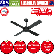 52'' Ceiling Fan AC Motor with Remote Control Timer 4 Blades Fans Black