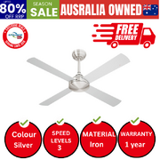 52'' Ceiling Fan AC Motor with Remote Control Timer 4 Blades Fans Silver