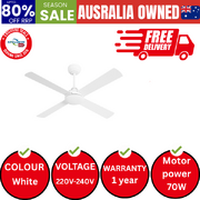 52'' Ceiling Fan AC Motor with Remote Control Timer 4 Blades Fans White