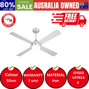 52'' Ceiling Fan AC Motor With Light Remote Control Fans 4 Blades Silver