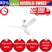 52'' Ceiling Fan DC Motor 3 ABS Blades with Remote Control Timer White