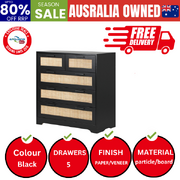 5 Chest of Drawers Dresser Storage Cabinet Tallboy Rattan Black