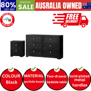 6 Chest of Drawers and Bedside Table Hamptons Furniture Set Black