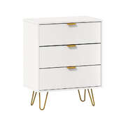 3 Chest of Drawers Dresser Storage Cabinet with Gold Handles White
