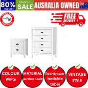 4 Chest of Drawers and Bedside Table Vintage Bedroom Set White
