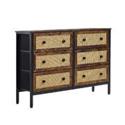 6-Drawer Chest Rattan Fabric Dresser Tallboy Retro Vintage Bedroom Storage