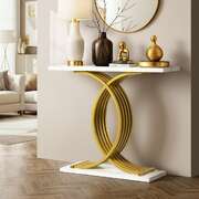 Marble Effect Console Table White Gold Hallway | EXTG