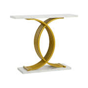 Marble Effect Console Table Hallway Side Desk White Gold 93.5x29.5x81cm