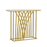 Hallway Console Table Marble Effect White Gold 95x30x81cm Metal Stand