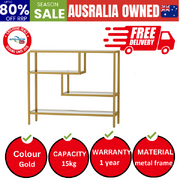 Console Table Tempered Glass Sofa Table Hall Side Entry 4 Shelves Gold
