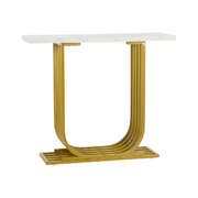 Marble Effect Console Table Hallway Desk White Gold 93.5x29x81cm Metal