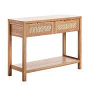 Console Table with 2 Drawers Entryway Display Shelf Natural Wood